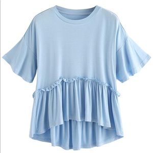 *must go* hi-low peplum ruffle top baby blue shirt